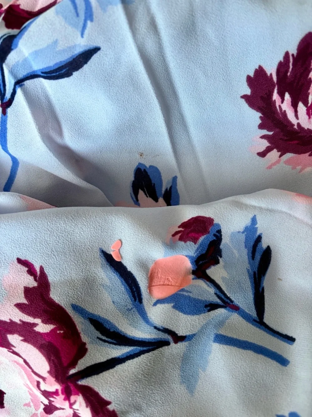 Girls Floral Navy-Collar Sleeveless Dress - Light Blue with Pink Flowers